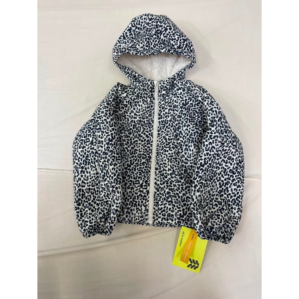 All in Motion Girls Leopard Softshell Jacket Sherpa Lined Hood White Black XS